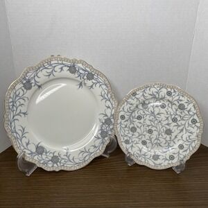 Morris & Co. SWEET BRIAR Premium Porcelain Gold Rim Dinner And Salad Plate Combo